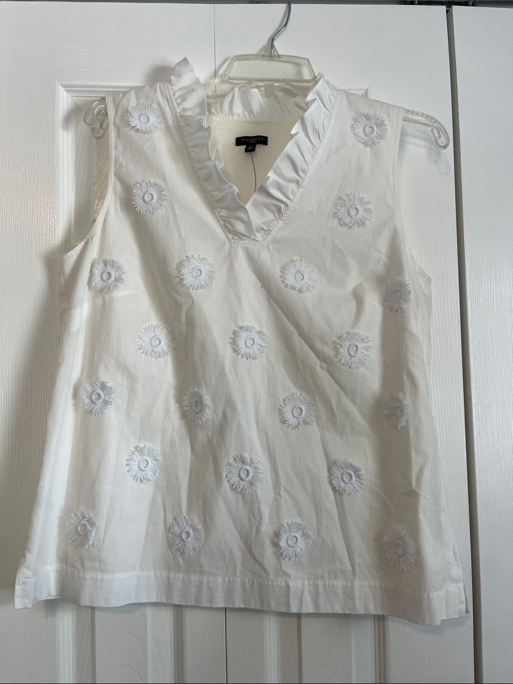Talbots White Ruffle-Trim Eyelet Shell